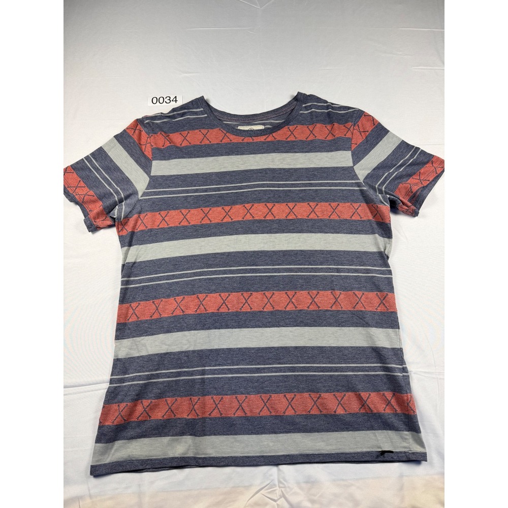 On The Byas Mens XL Striped Short Sleeve T-Shirt Blue Gray Orange Arrow Cross